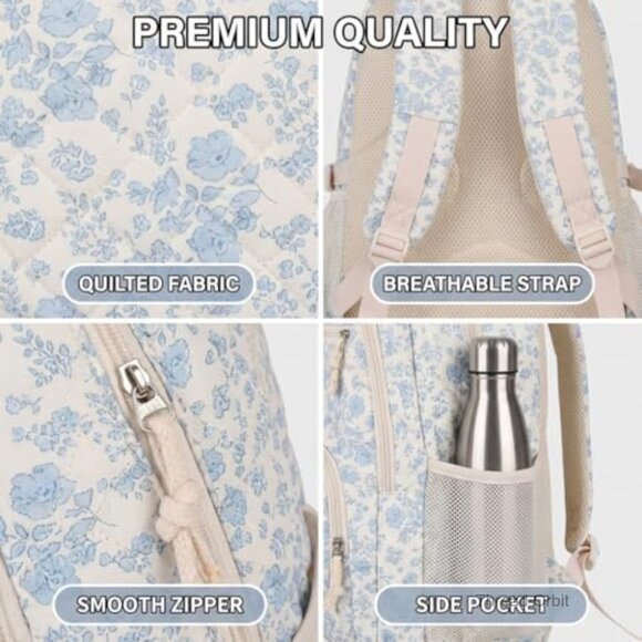 Quilted Floral Backpack Set with Laptop Compartment and Multiple Pockets main image 5